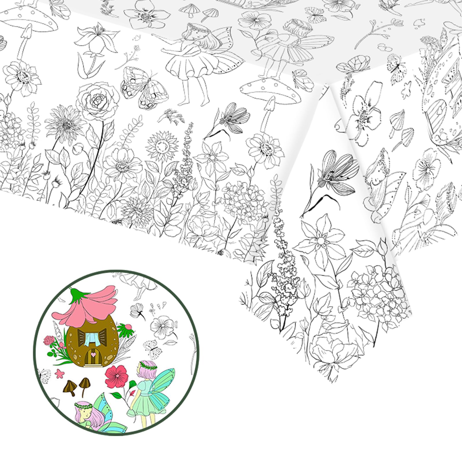 Coloring Tablecloth for Kids,137*274cm Giant Colouring Table Cloth,Paper Tablecloths Flowers and Butterflies Rectangular Table Cover for Parties,Art Coloring Educational Tablecloth for Boys Girls