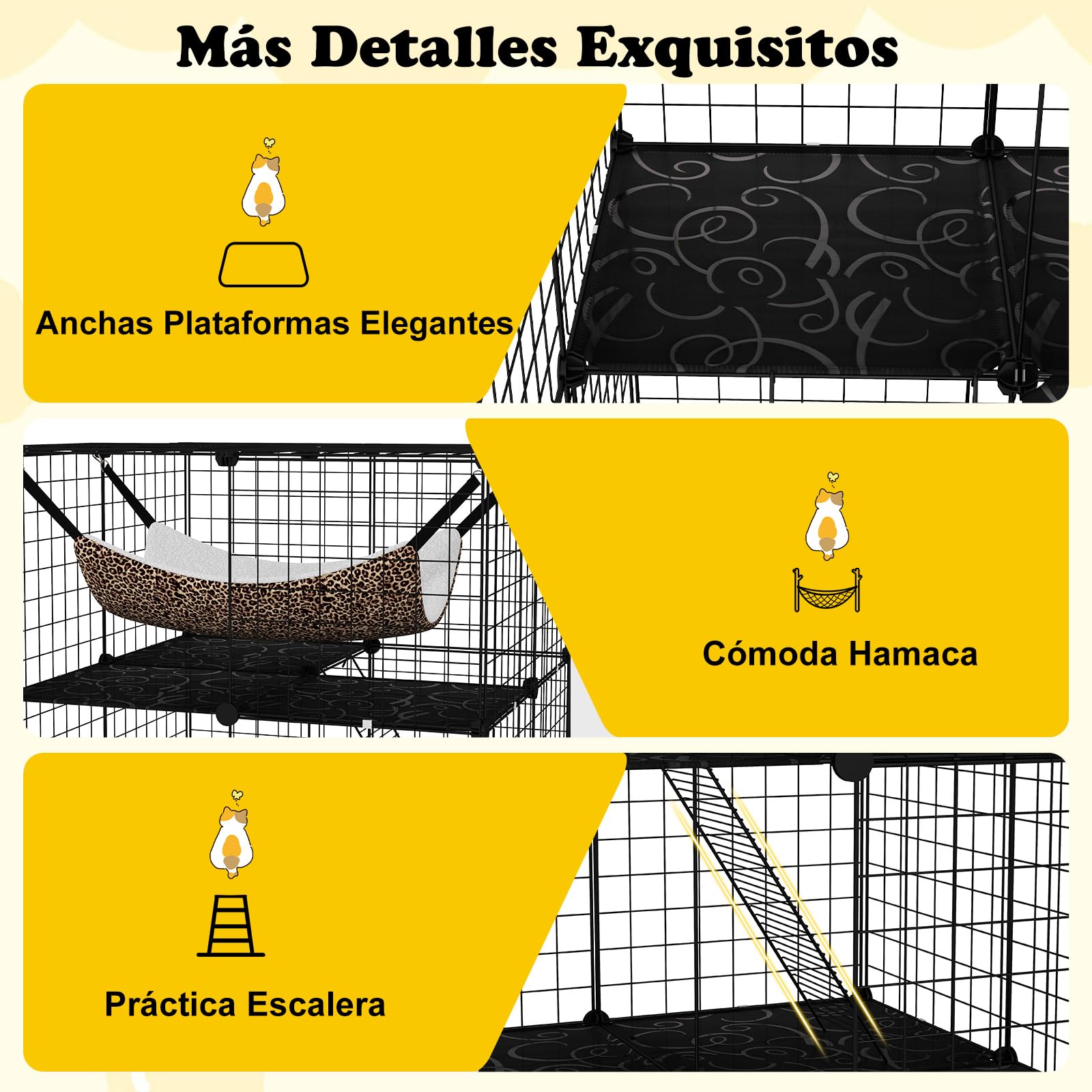 COSTWAY Jaula Grande de 3/4 Niveles para Gatos Con Hamaca, 3 Escaleras, 4 Puertas y Ventana en el Techo, Estructura Metálica de Interior (74 x 74 x 107 cm)