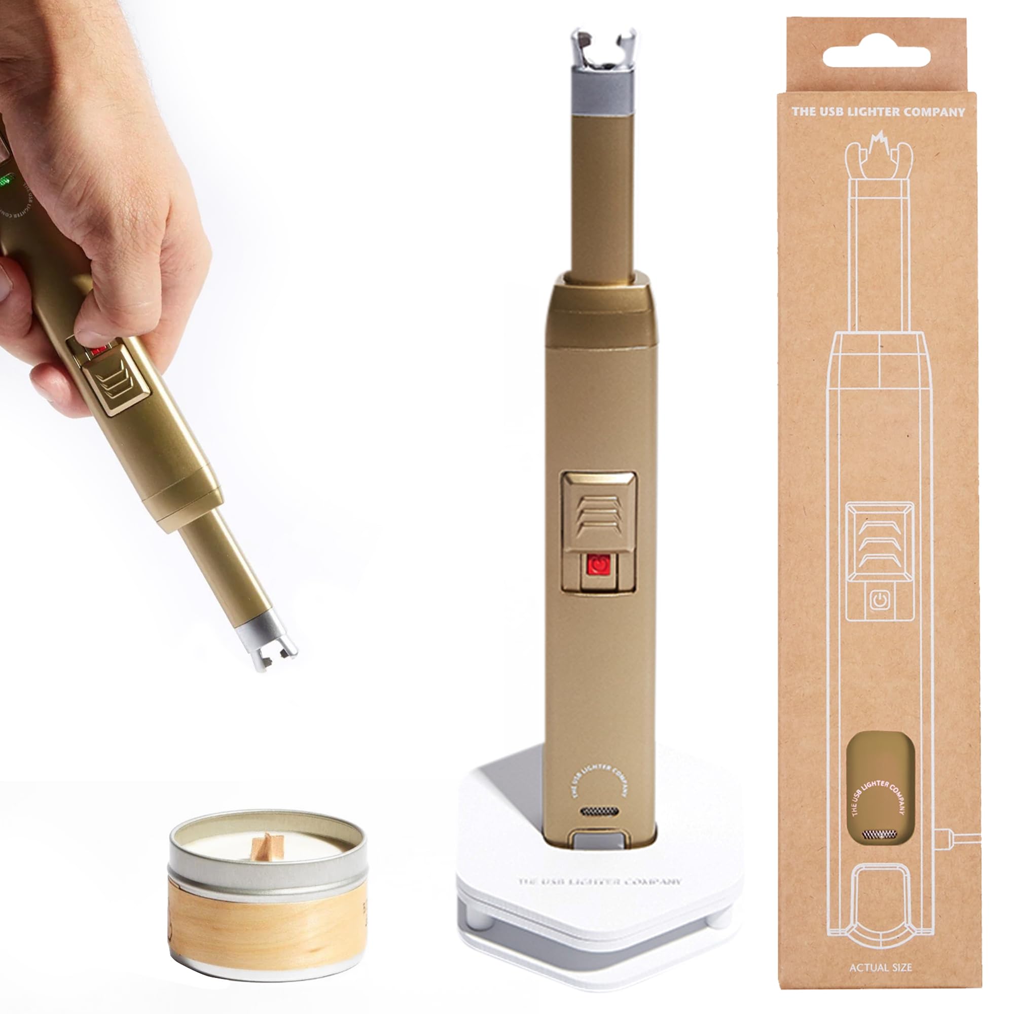 The USB Lighter Company Electric Candle Lighter - Rechargeable, Flameless, & Windproof Torch Stick for Candles, Grill, Fireplace, & Stove - Long Electronic Camping Device with Tesla Coil Arc