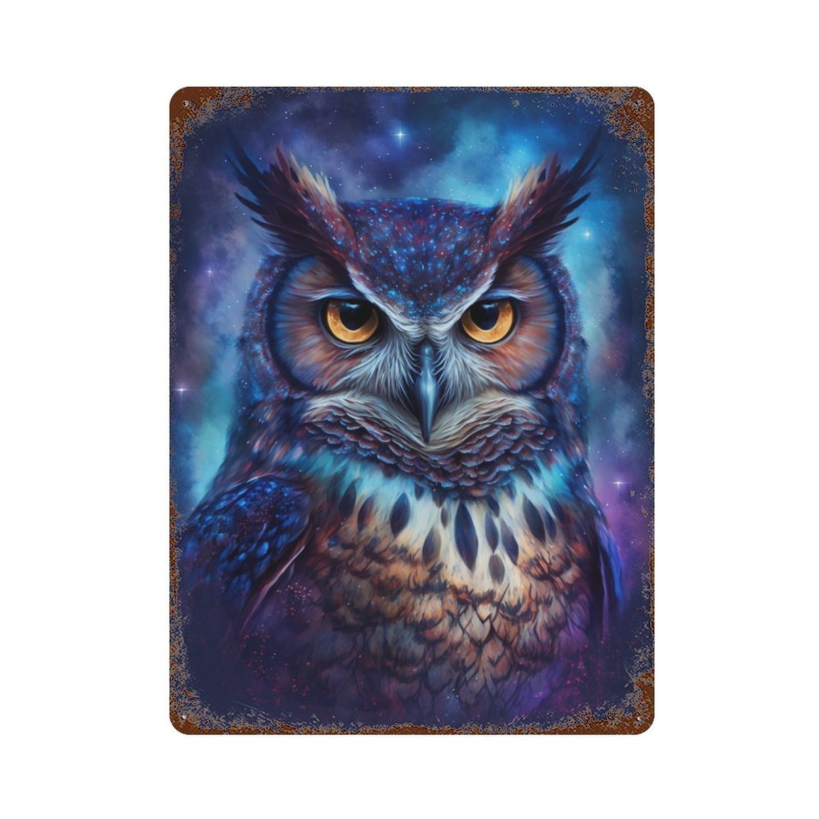 Galactic Owl Art Print-1 Distressed Metal Wall Sign 15.7"x11.8", Shabby Chic Decor for Garage, Pub Or Kitchen
