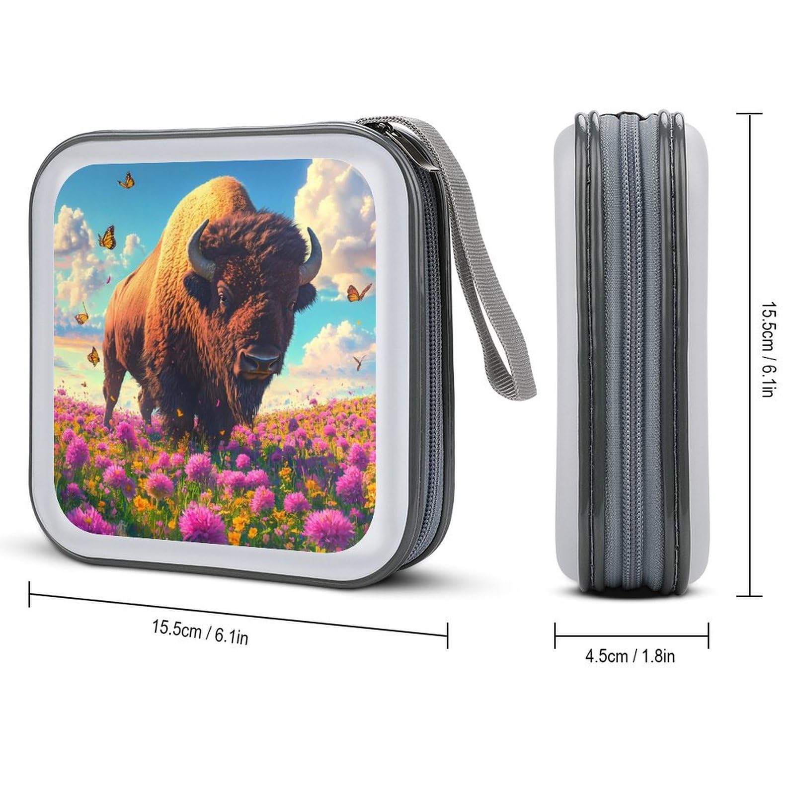 Buffalo Bison Field CD Case Portable DVD Holder Storage Organizer for Home Travel