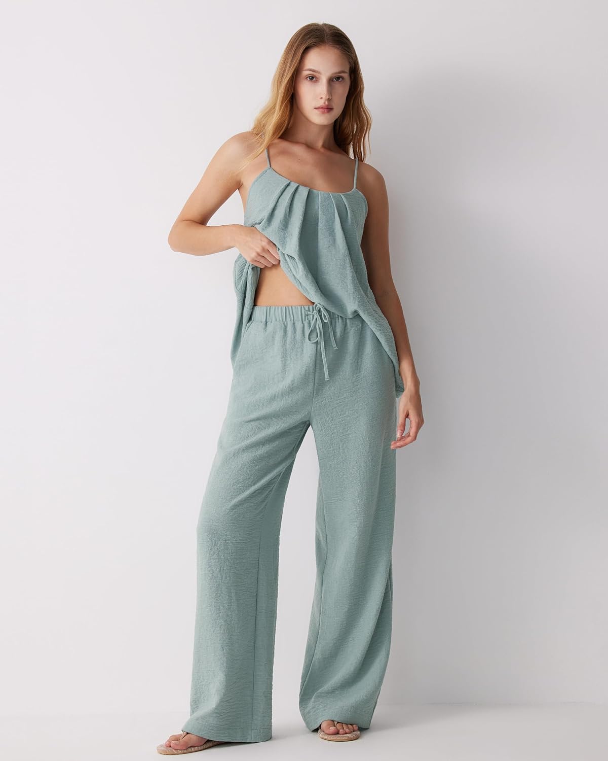 MOOSLOVER Women Linen Summer Two Piece Sets Backless Lounge Outfits Sets Travel Beach Vacation Clothes