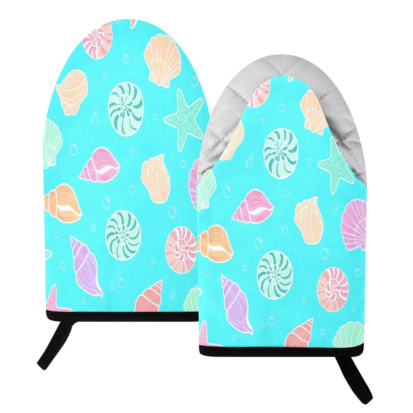 BURSTDDY Seashells Oven Mitt,Heat Resistant Kitchen Mitts for Cooking