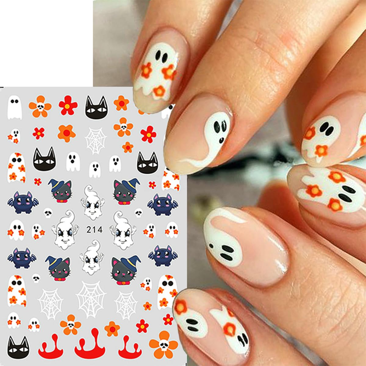 Amazon.com: 8 Sheets Halloween Nail Art Stickers - Cute Ghost