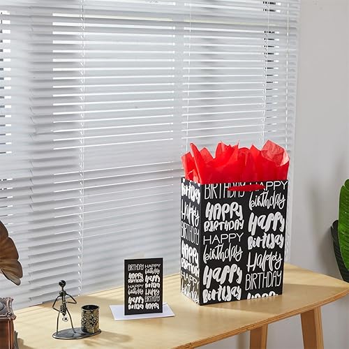 Miniatura 4 de SUNCOLOR Bolsa de regalo de cumpleaños grande negra de 13 pulgadas con papel de seda rojo (feliz cumpleaños)