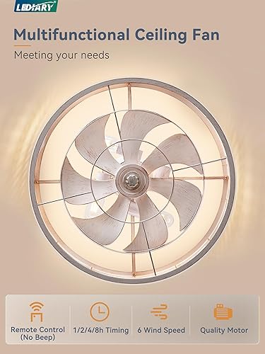 Miniatura 39 de LEDIARY Ventilador de techo enjaulado Fandelier de 20 pulgadas con luz, ventilador de techo sin aspas con control remoto, pequeñas luces de Negro y