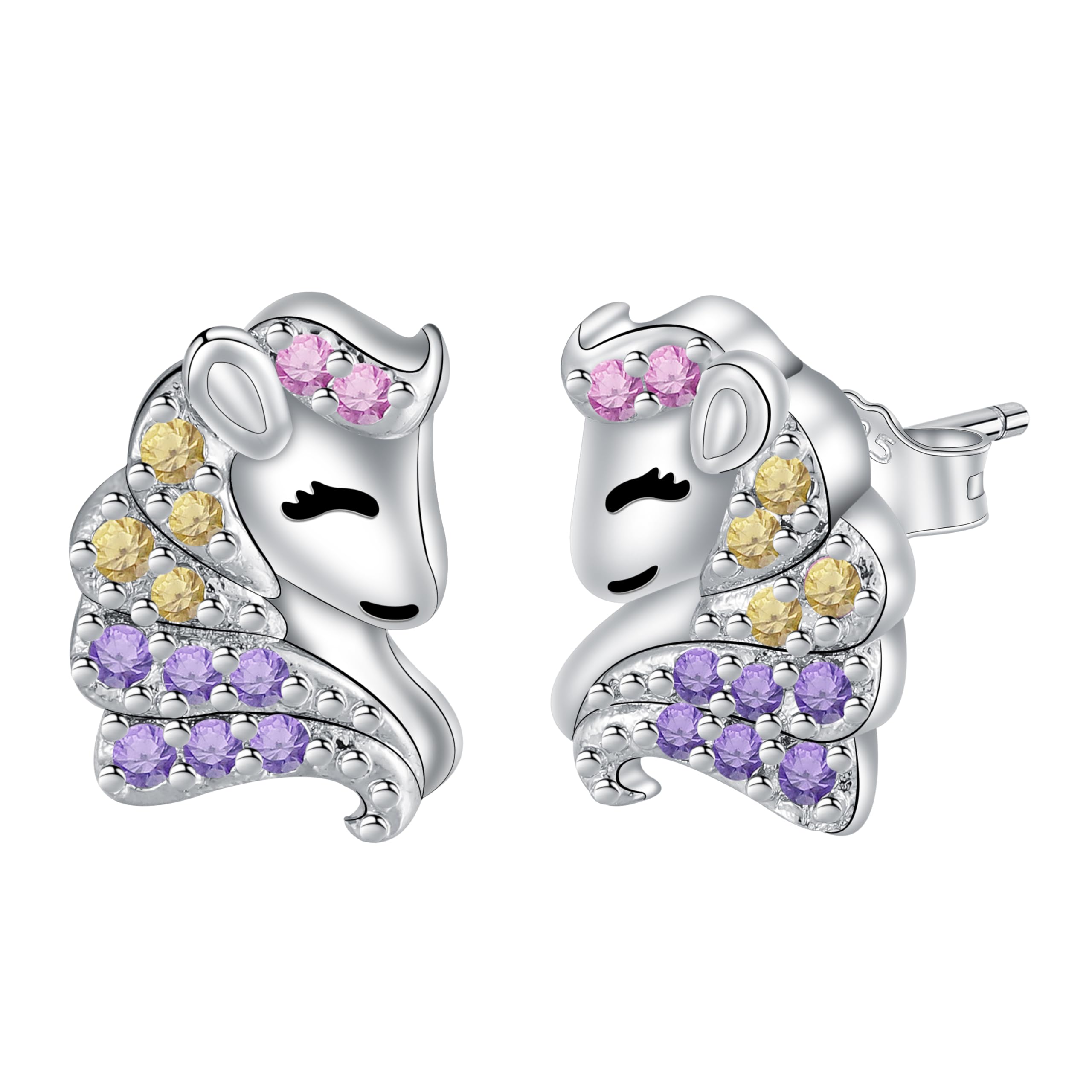 J.MUEN Orecchini Unicorno Argento Sterling 925 Orecchin Anallergici con Cofanetto Regalo-Regalo di Compleanno Gioielli Unicorno per Donne