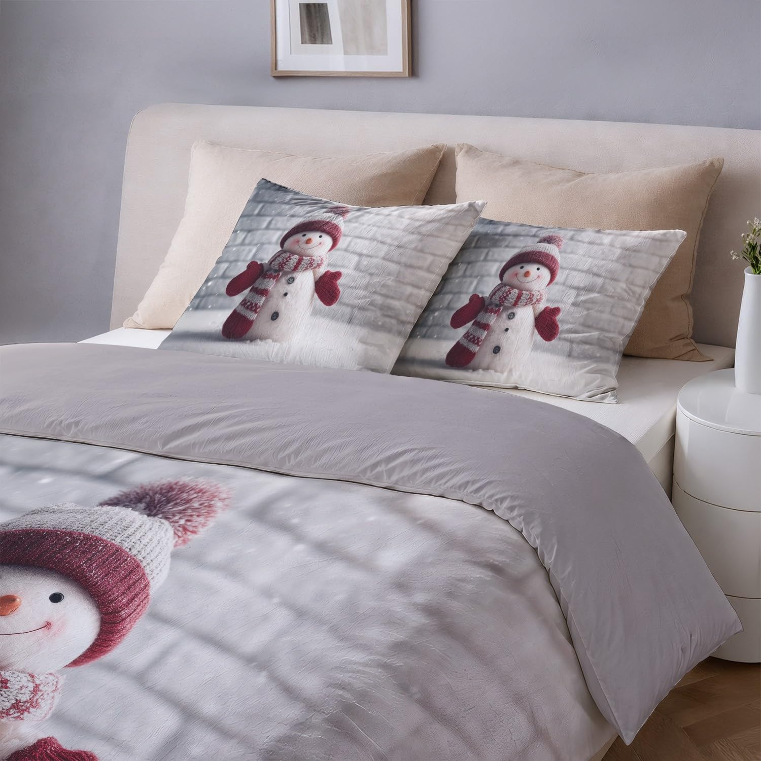Biały Czerwony Minimalistyczny Uroczy Bałwan Poszwa na kołdrę 200 x 200 cm, Anime Miękka mikrofibra Dwustronny zestaw pościeli z zamkiem błyskawicznym 3-częściowy z 2 poszewkami na poduszki