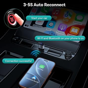OTTOCAST Mini Nova Wireless CarPlay & Android Auto Adapter, 2-in-1 Convert Wired to Wireless, Plug & Play, Fast Auto Reconnect, Compact Mini Design for iPhone iOS 10& Android 11+
