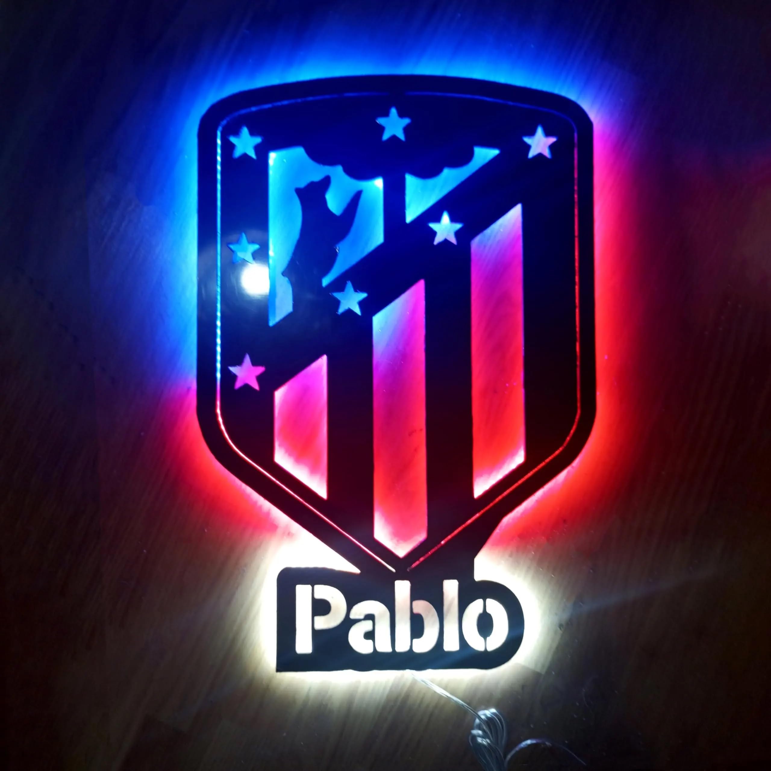 Letrero neon led escudo personalizado Madrid iluminado para colgar en la pared habitación de fútbol para aficionado atlético de España colchonero