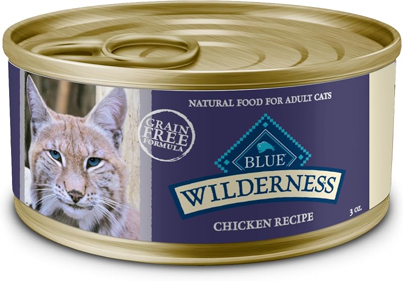 Ração úmida para gatos adultos Blue Buffalo Wilderness com frango em patê, 24 latas de 85 g