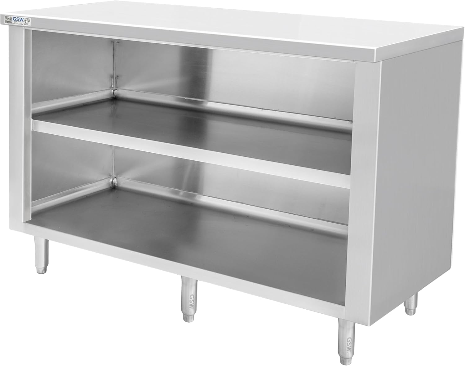 GSW 18 Gauge All Stainless Steel Commercial Flat Top Open Front Dish Cabinet Dish Storage Cabinet for Restaurants, Kitchens, Garages, Hotels, 72" W x 15" D x 35" H