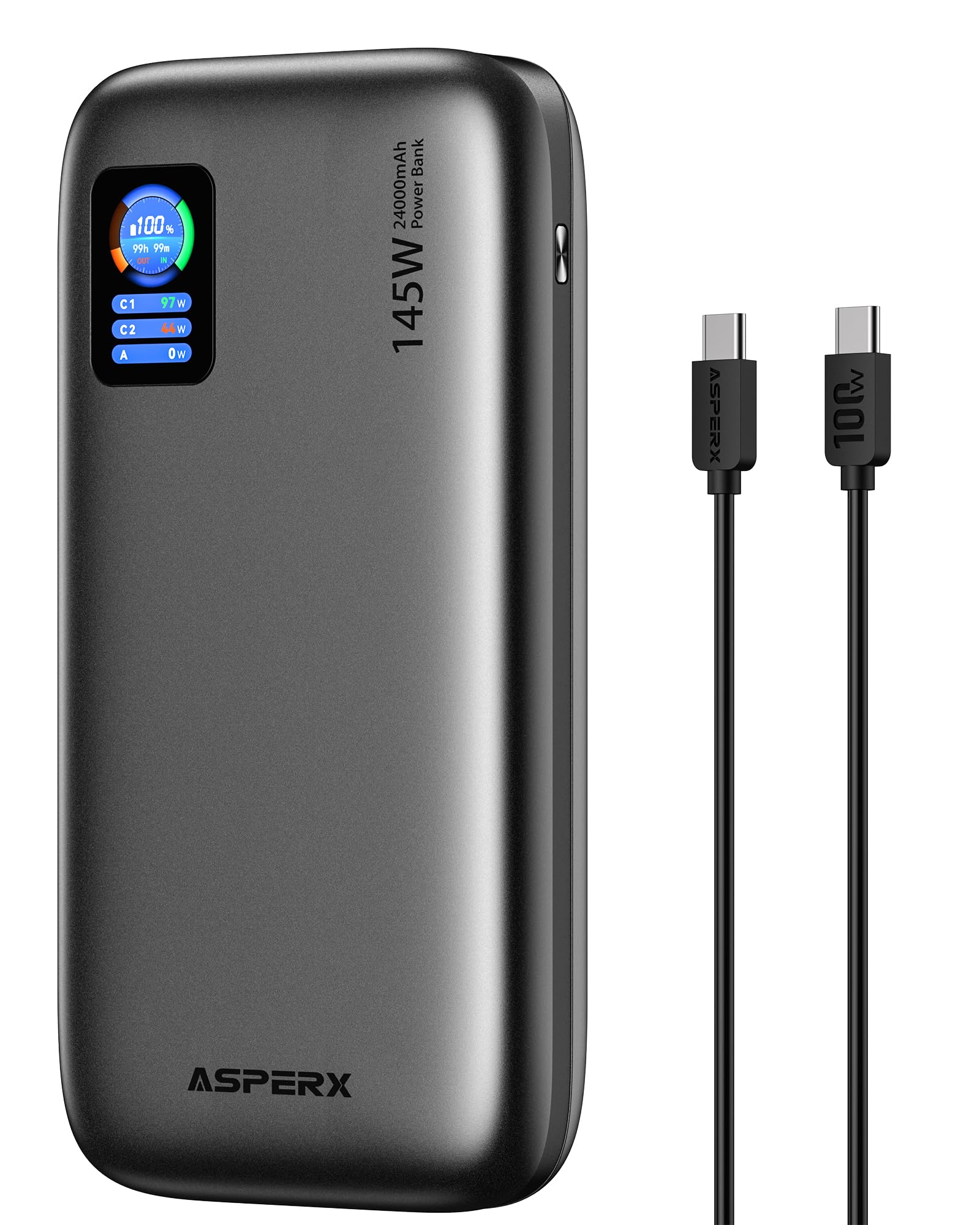 AsperX 100W 24000mAh Powerbank für Laptop MacBook iPad iPhone 17/16/15/14 | Gesamtleistung 145W PD3.1 Schnelllade Power Bank,USB C -Ein und Ausgang,LED Display,Flugzeugtauglich,CCC Zertifiziert