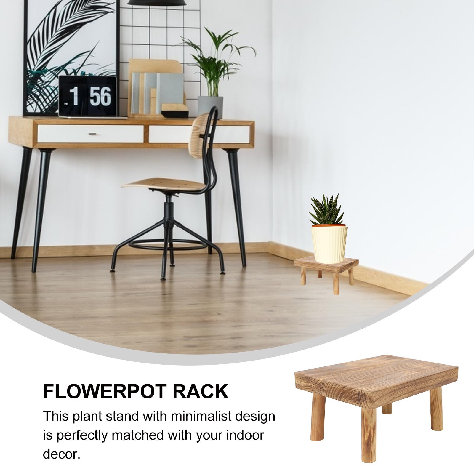 Portavaso in Legno Marrone, Sgabello Quadrato per Balcone e Giardino