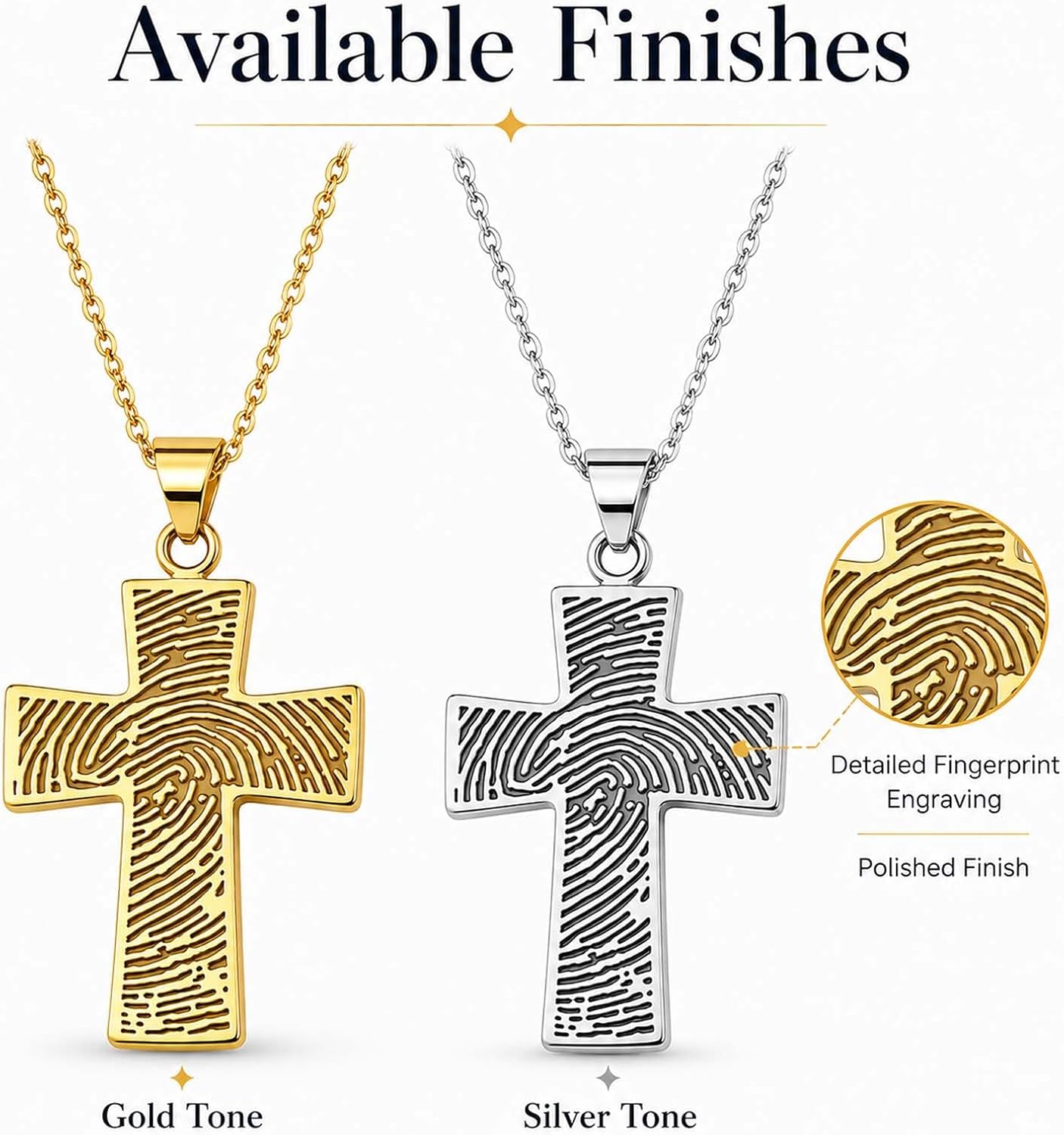 Drawelry Personalized Memorial Fingerprint Cross Necklace Black Engraved Name Customized Text Actual Fingerprint Pendant Necklace Promise Anniversary Birthday Jewelry Gift for Women Men