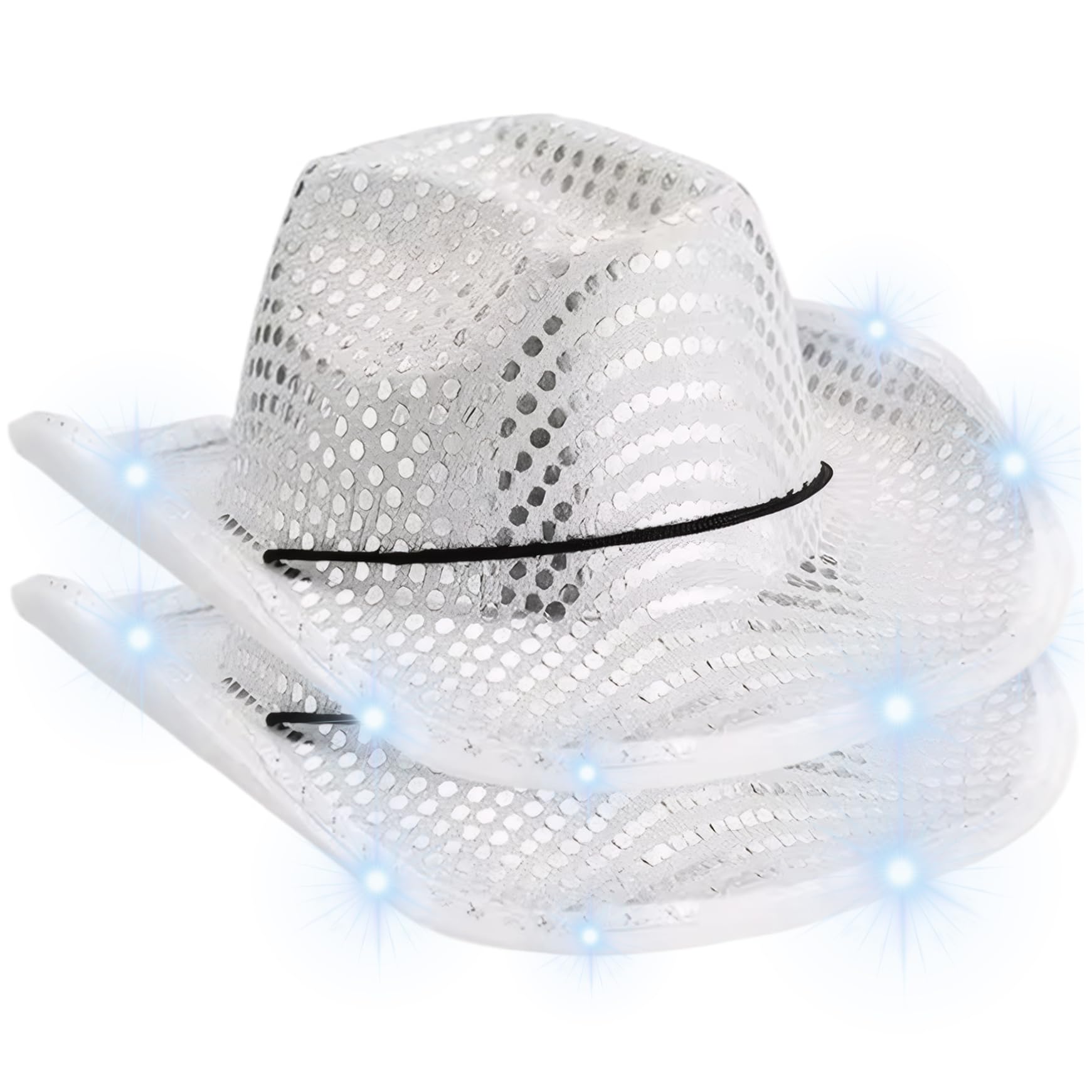 2 cappelli da cowboy con paillettes, cappello da cowboy con luci a LED scintillanti, stile occidentale, discoteca, per carnevale, feste a tema, spettacoli di danza