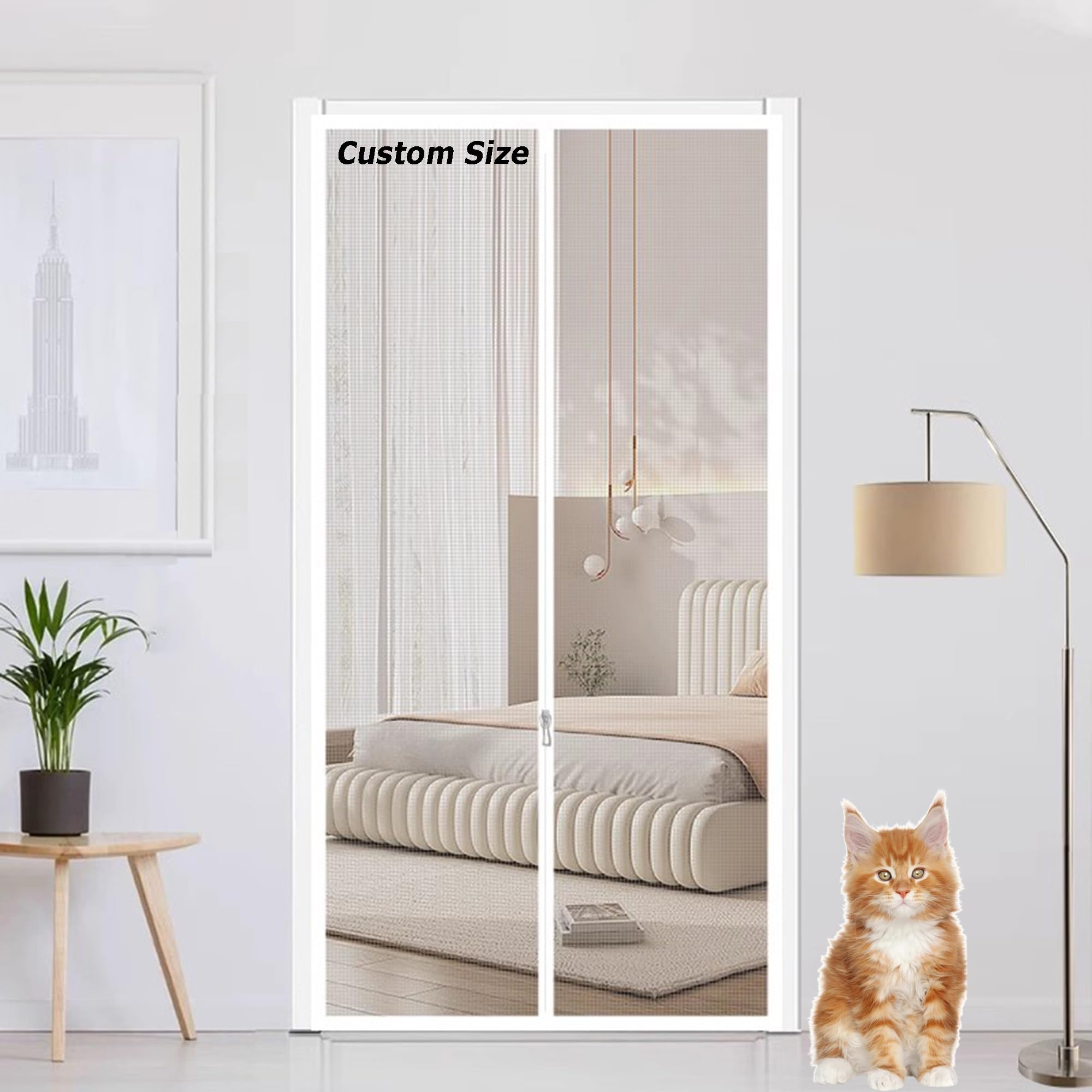Xxiudee Grey Custom Size Pet Proof Screen Door Cat Safety Nets Partition Mesh, Anti Mosquito Fly Screen Nettings, Self Adhesive Balcony Bedroom Patio Mesh With Zipper (Custom Size)