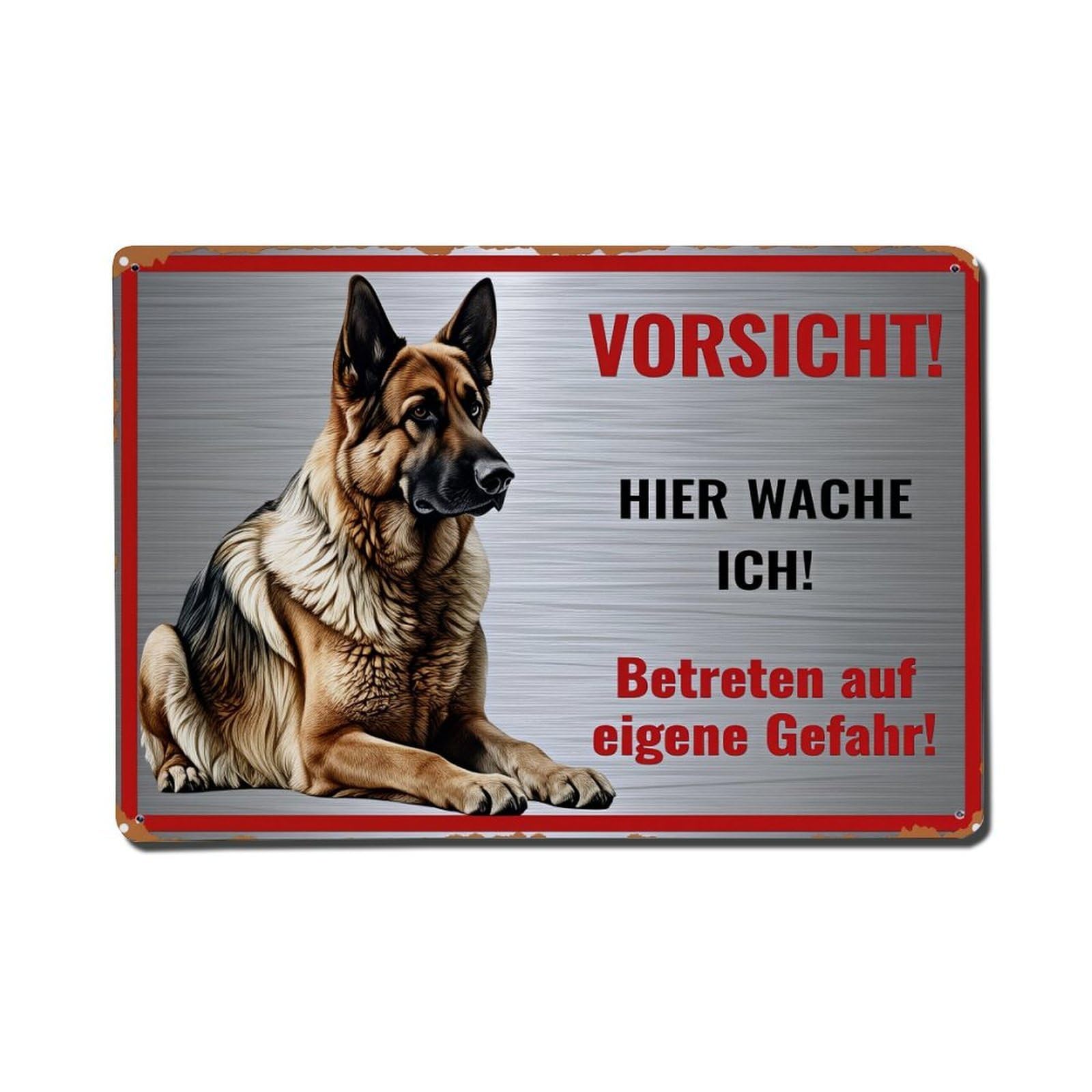 Enderetf Vintage German Shepherd Dog Warning Sign Pattern Print Tin Sign Metal Poster, Home Bar Garage Man Cave Cafe Indoor & Outdoor Wall Decoration 8X12inches