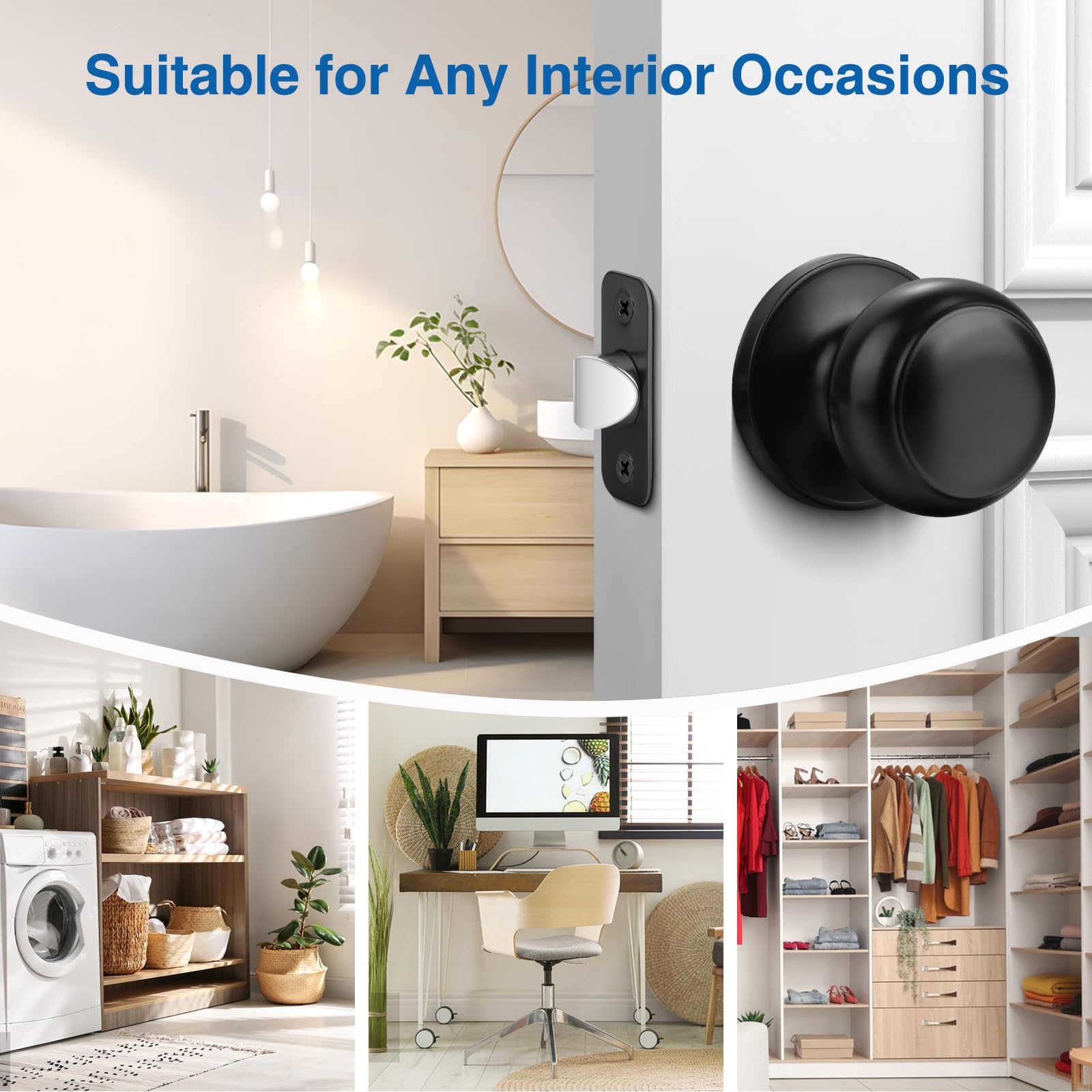 8-Pack Matte Black Privacy Door Knobs – Keyless Lock For Bedroom/Bathroom