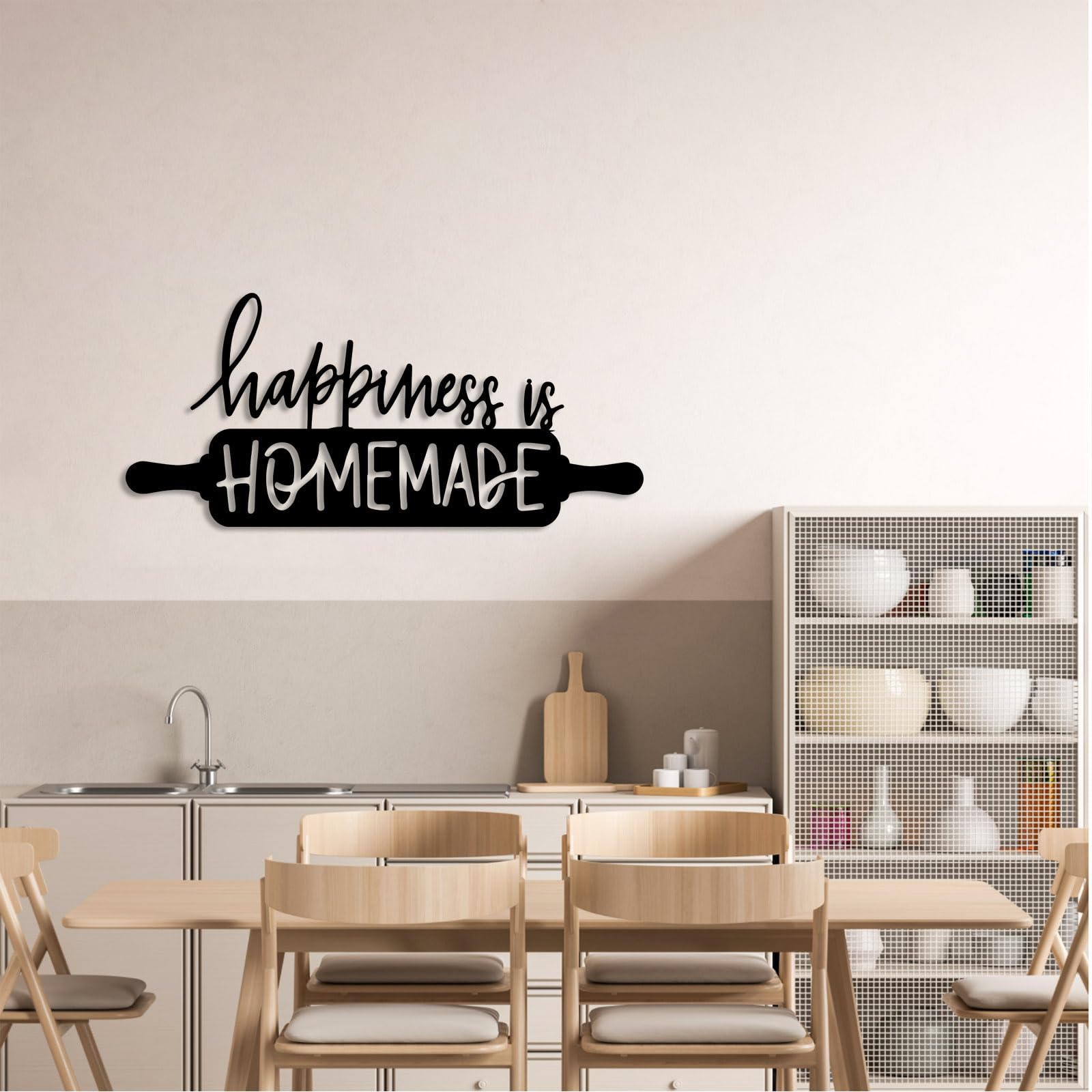 Décoration Murale en métal, « Le Bonheur est Fait Maison », décoration Murale pour la Cuisine et la Salle à Manger (doré, 76 x 34 cm)