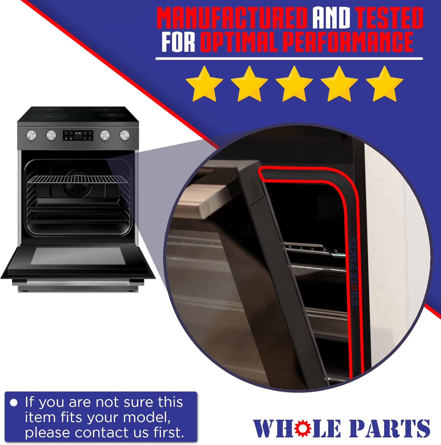 Upgraded Whole Parts Range Oven Door Seal Gasket Part# 5303316768 - Replacement & Compatible with Some Frigidaire, Gibson, Kenmore, Tappan and White-Westinghouse Ranges or Ovens