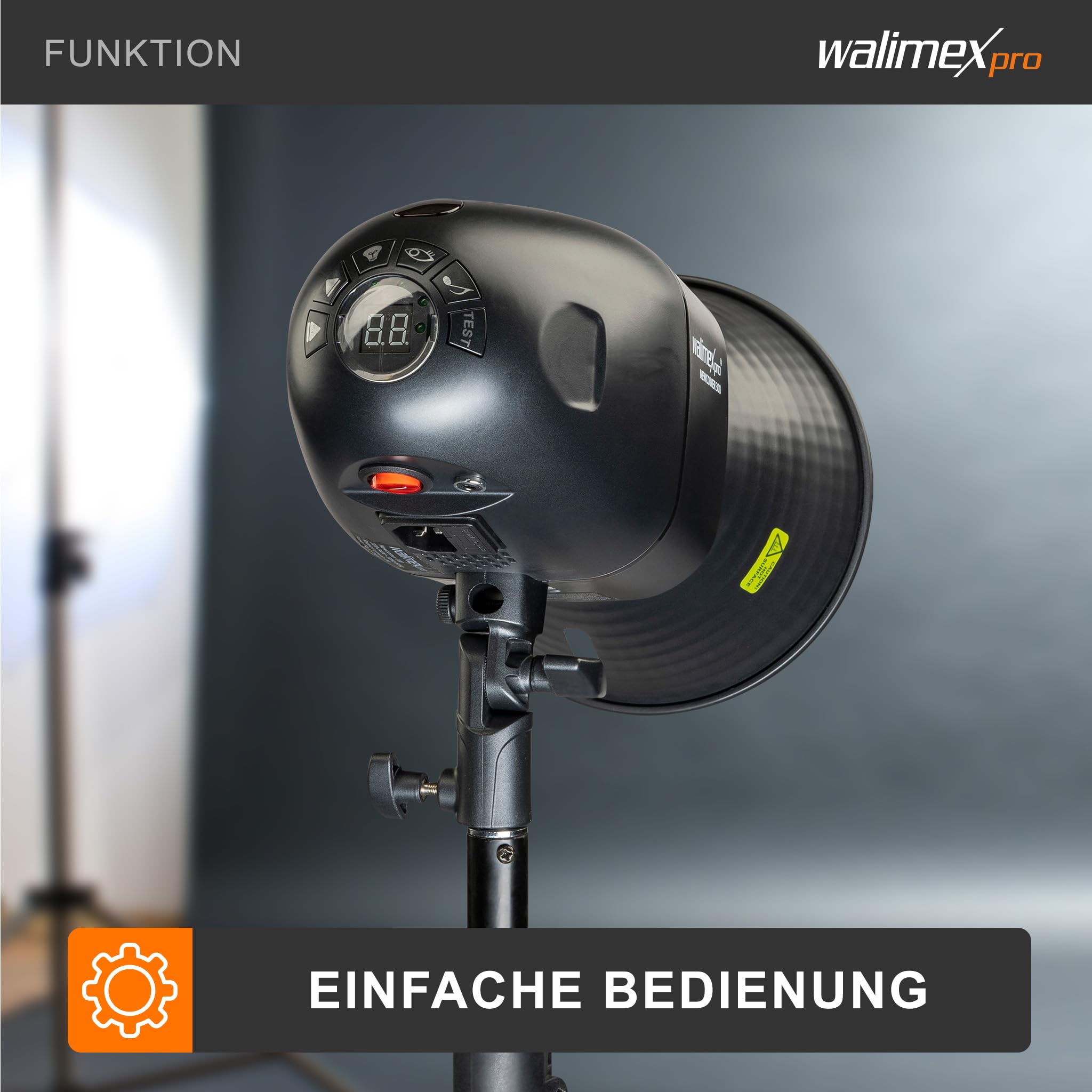 Walimex pro Newcomer 300 II Studioblitz, LED Studiolicht mit Funk, Studiolampe 300 W mit hoher Lichtleistung, Studio Blitz mit Überhitzungsschutz ideal für Fotostudio