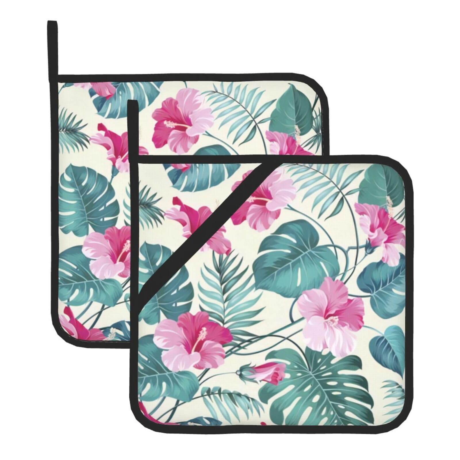 YYHHAOFA palm tree leaf Prints Square Hot Pot Pads - Waterproof Kitchen Throw Layers for Countertop, Oven & Grill - Durable Heat Resistant Pads with Hanging Loop (2-Pack)
