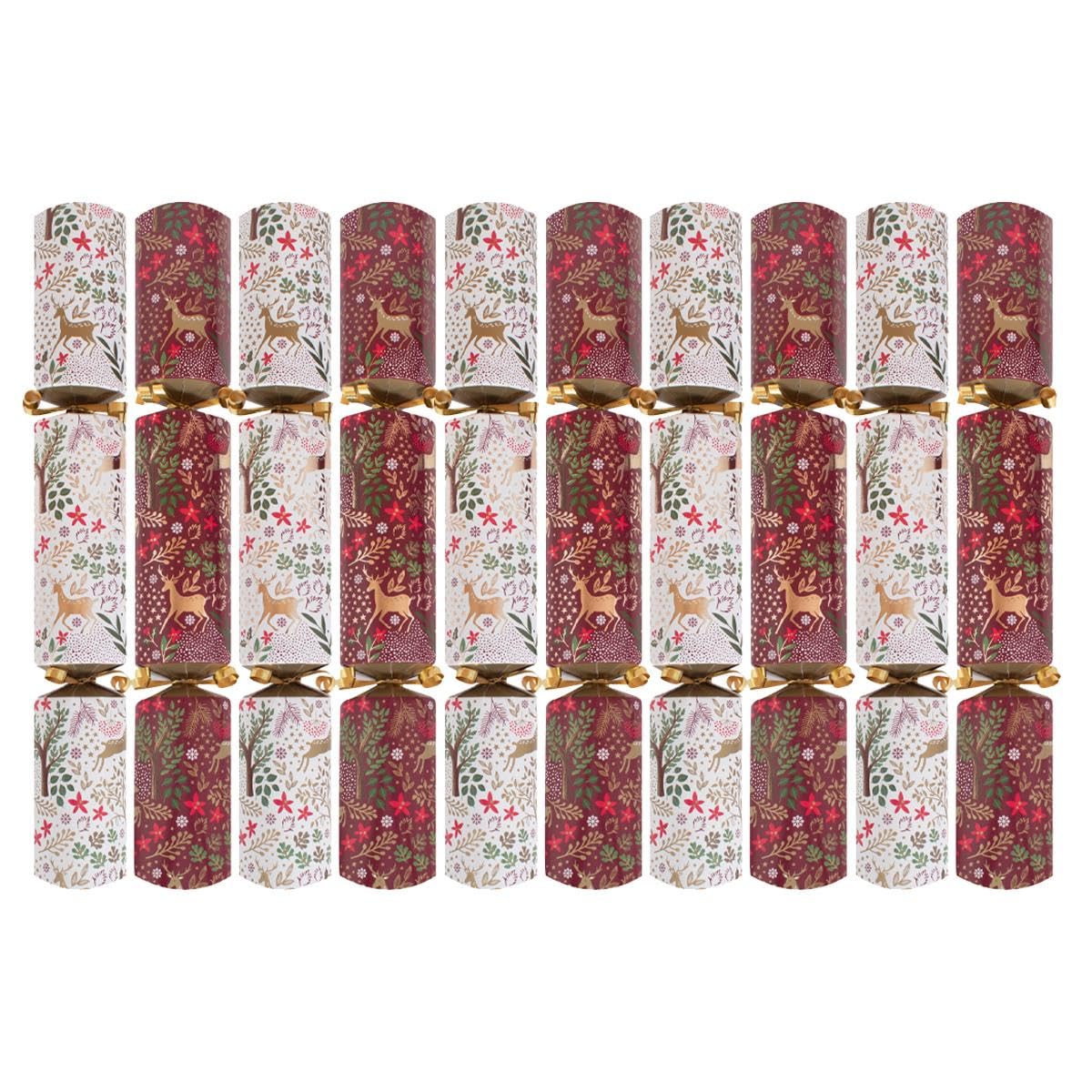 10 Traditional Christmas Crackers Burgundy White Reindeer Dinner Cracker 14 Inch