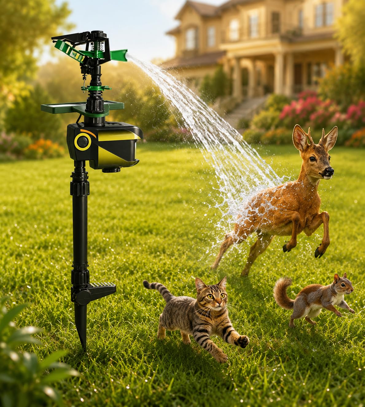 Solar Motion Activated Sprinklers for Yard,Effective Deer Repellent & Cat Repellent Outdoor,Lawn Sprinkler System, Water Sprinkler for Garden Lawn Yard Protection