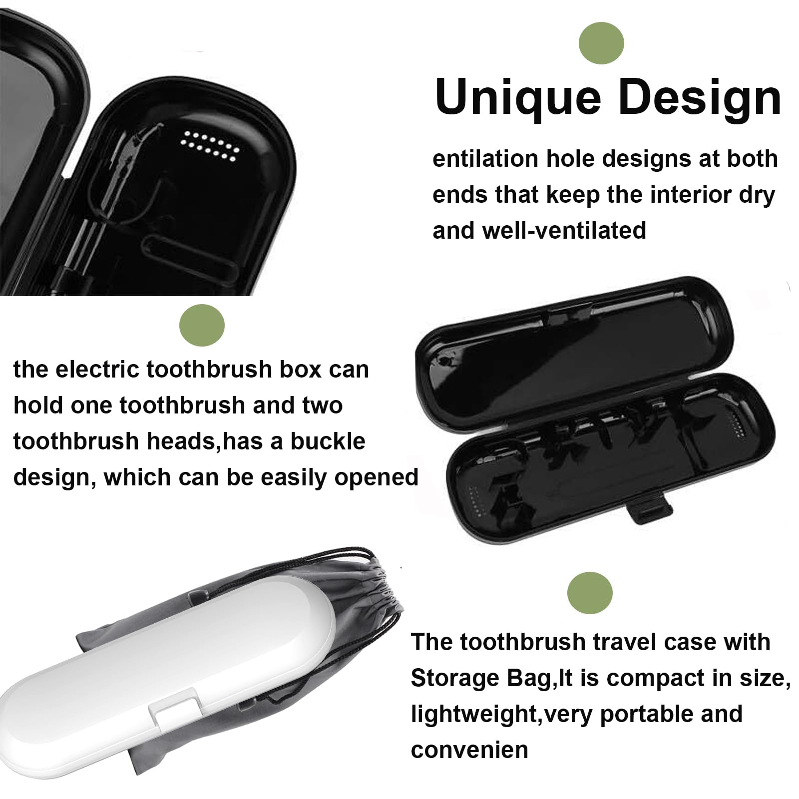 Etui na elektryczną szczoteczkę do zębów, 2 szt., etui podróżne z torbą do przechowywania, kompatybilne z Oral B i Philips oraz większością elektrycznych szczoteczek do zębów (czarne, białe)