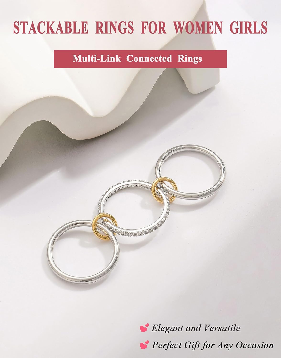 Gold Silver Rings for Women Non Tarnish 18K Gold Plated Stackable Rings Dainty Cubic Zirconia Statement Rings Wedding Band Thumb Ring Mixed Metals Stacking Rings Set Size 5-10 Jewelry Gifts - Image 5