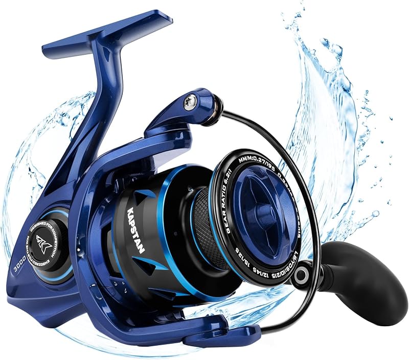 Carretes de pesca giratorios de agua salada Kapstan & Elite | Arrastre máximo: 55 lb, marco de aluminio, IPX6 impermeable, sistema de rodamientos resistente a la corrosión, caza mayor, para agua salada