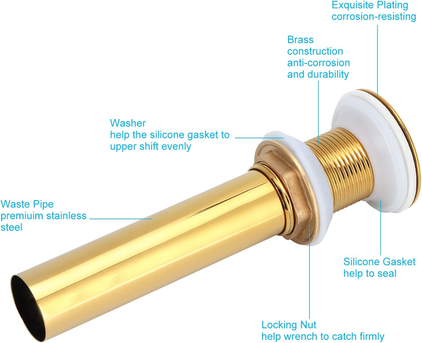 Gold Sink Drain Up Drain Without Overflow Polished Process Clog Bathroom Faucet Wash Basin Drain Stopper(Without Holes)