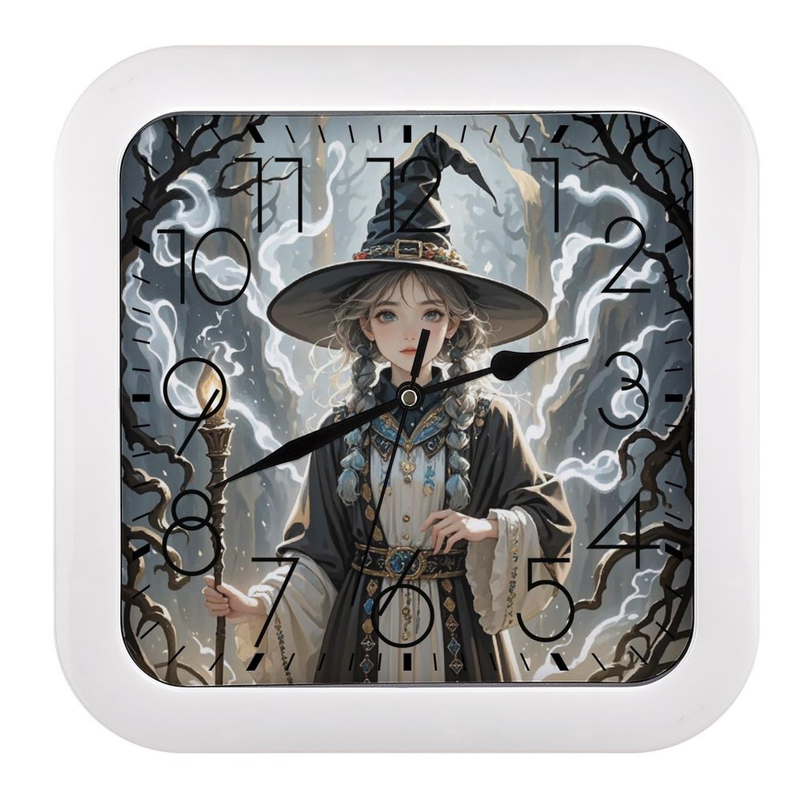 LZQPOEAS Magic Witch Witchcraft Bohemian Drawing Wall Clock Fashionable Versatile Silent Wall Clock Simple Elegant Non Ticking Analog Clocks Easy to Install Square Modern Clocks for Home Decoration