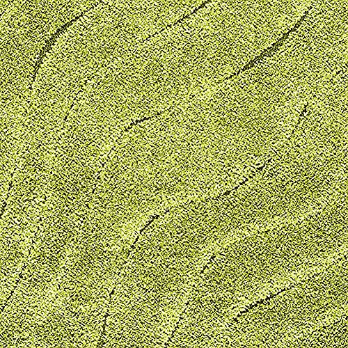 Image of Textured Wave Square Shaggy Carpet for Living Room, Bedroom, High Low Design Finish Microfiber 1.8 Inch Pile High, 6x6 Feet Green|Green Color