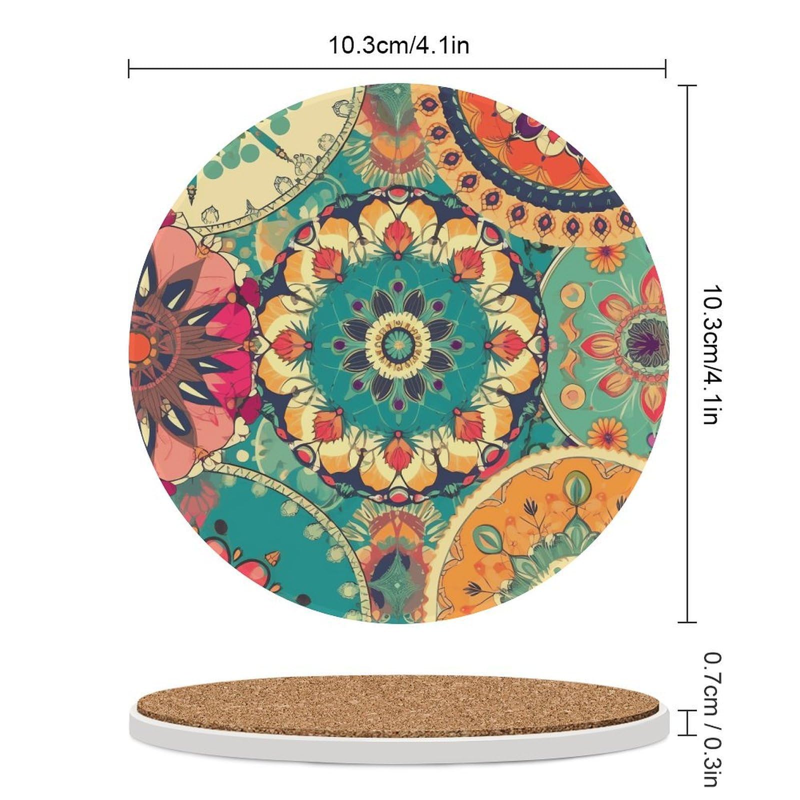 Sottobicchieri rotondi con supporto per tavolino da caffè, sottobicchiere in ceramica con base in sughero, sottobicchiere in pietra in ceramica per bevande fredde o calde, 10 cm