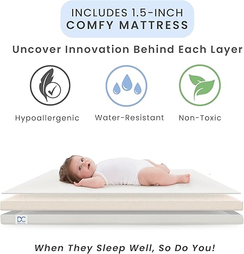 Miniatura 4 de Delta Children Mia - Mini cuna plegable portátil con colchón de 1.5 pulgadas, certificado Greenguard Gold, blanco biancanatural