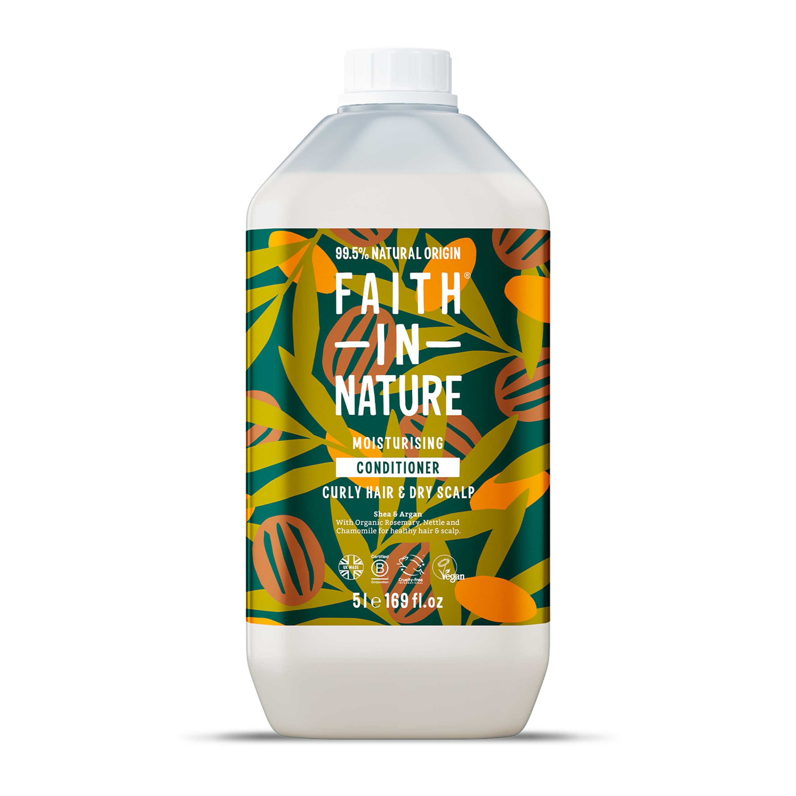 Faith In Nature Natural Shea & Argan Conditioner, Moisturising for Curly Hair & Dry Scalp, Vegan & Cruelty Free, No SLS, Silicones or Parabens, 5L Refill Pack