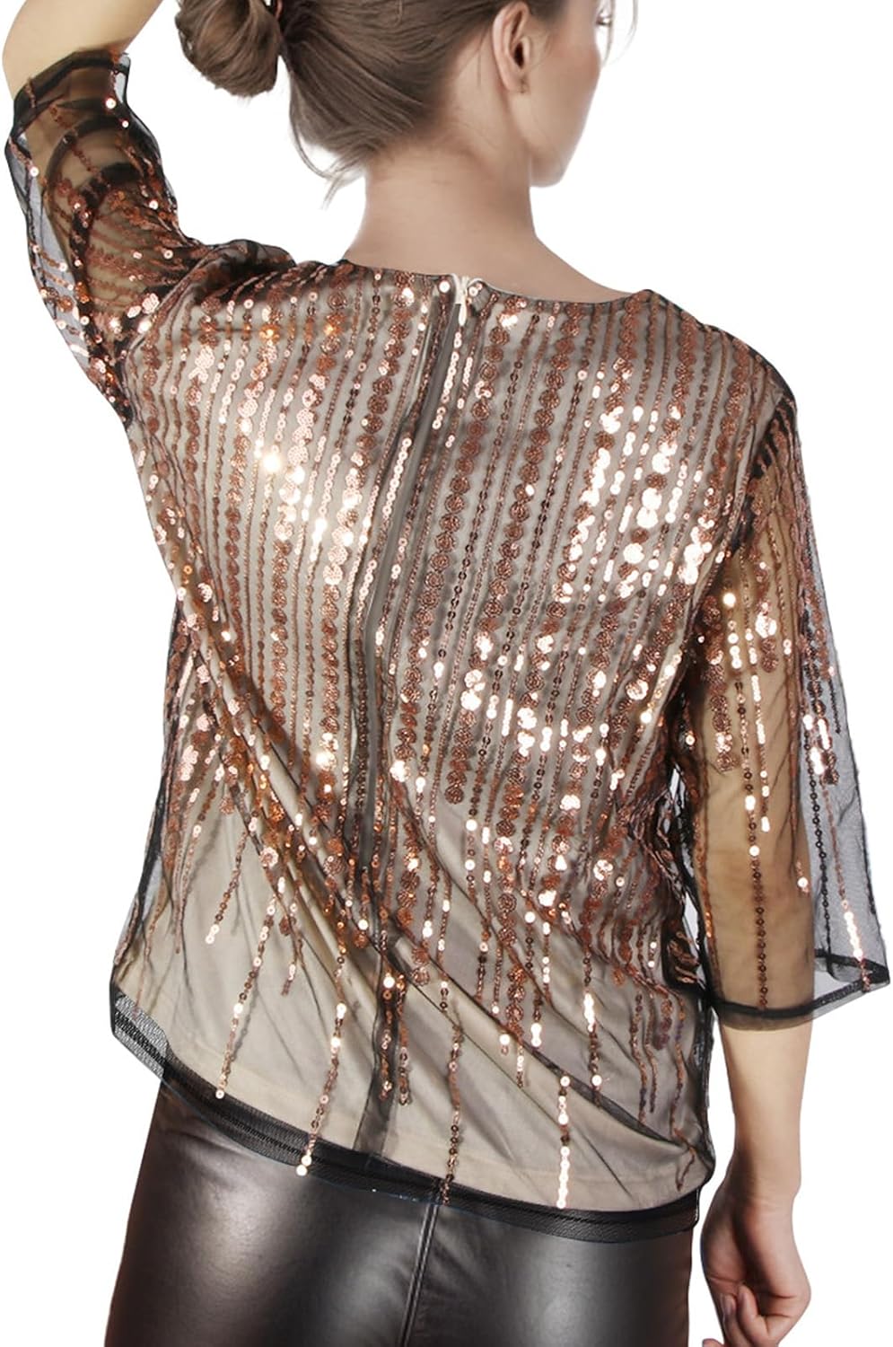 Vijiv Women's Captivating Sparkling Glitter Mid-Sleeve Sequin Blouses Tops, Gorgeous Trendy Shirt for Night Outs Gatsby Party - Image 5