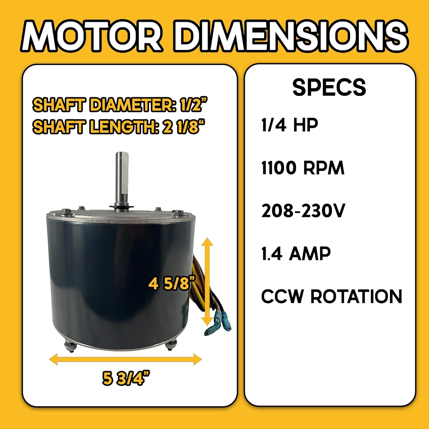 Carrier OEM Quality 5KCP39EGS070S Condenser Motor 1/4 hp, 1100RPM, 208-230V Replaces Genteq 3905, Bryant Payne HC39GE236,237 HC39GE234A Dayton 6DLL0 5KCP39EGY823S