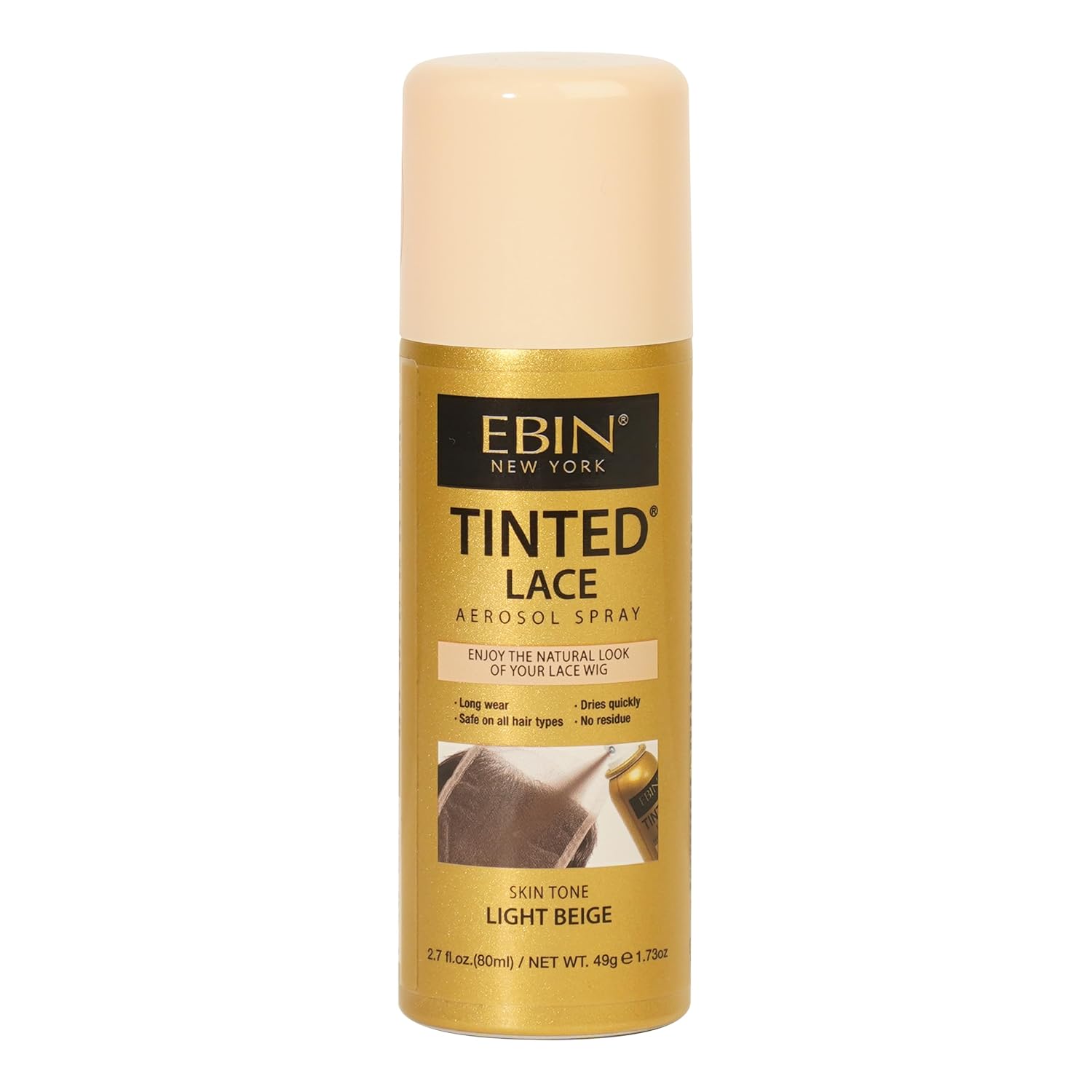EBIN NEW YORK Tinted Lace Aerosol Spray – Light Beige 2.7 Oz/ 80 mL, Quick dry, Water Resistant, No Residue, Water Resistant, Even Spray