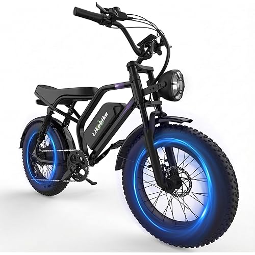 Likebike U12 Electric Bike for Adults, 2000W Peak 32MPH 20" Fat Tire Ebike, 20Ah Removable Battery 7-Speed Gear Full Suspension Mountain Bike Off Road Hydraulic Disc Brake
