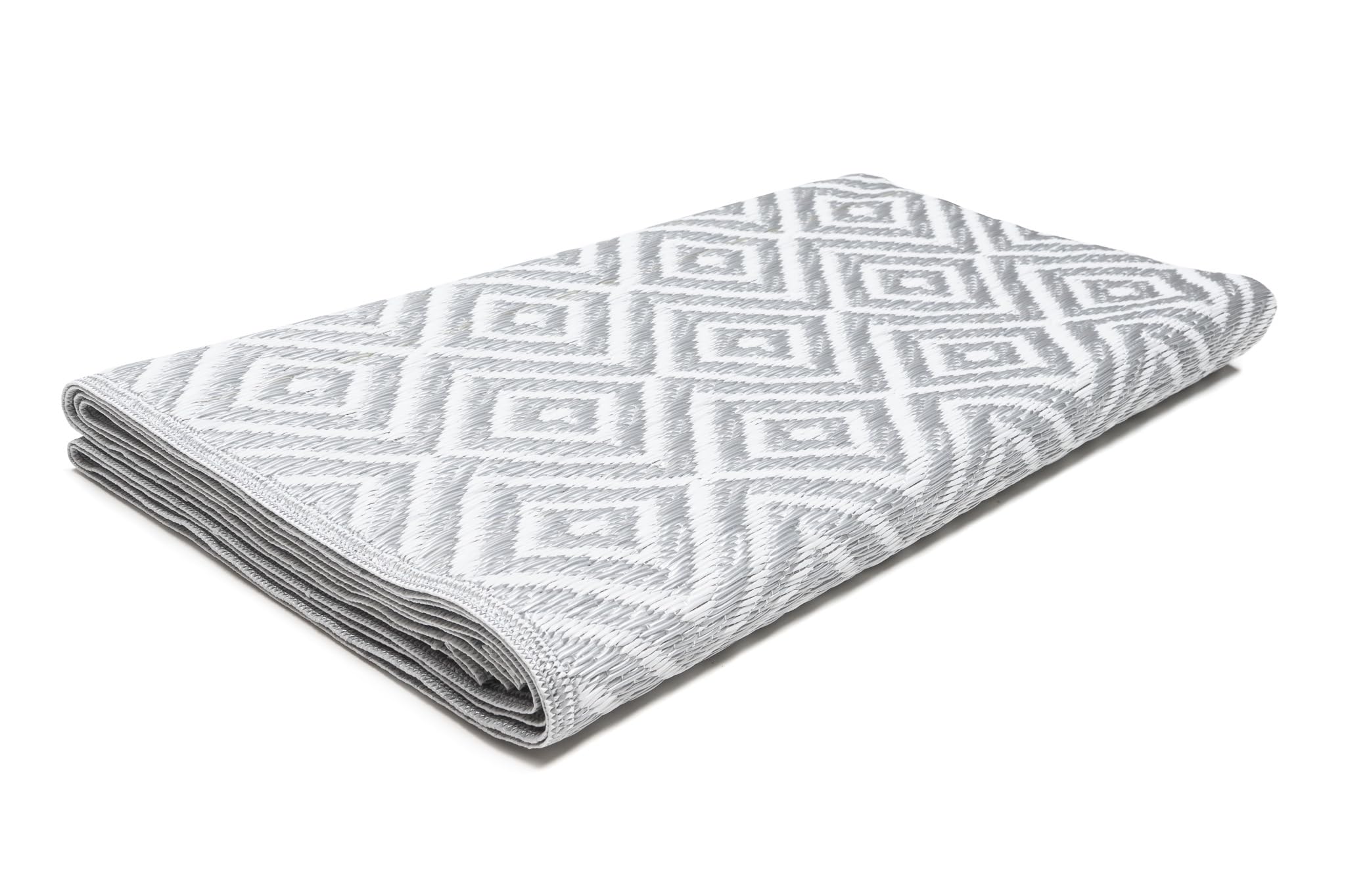 TAPISO Ibiza Tappeto Outdoor Impermeabile Pieghevole Plastica Lavabile Reversibile Resistente ai Raggi UV Bianco Grigio Picnic Spiaggia Giardino Balcone Campeggio Oeko-Tex 90 x 150 cm