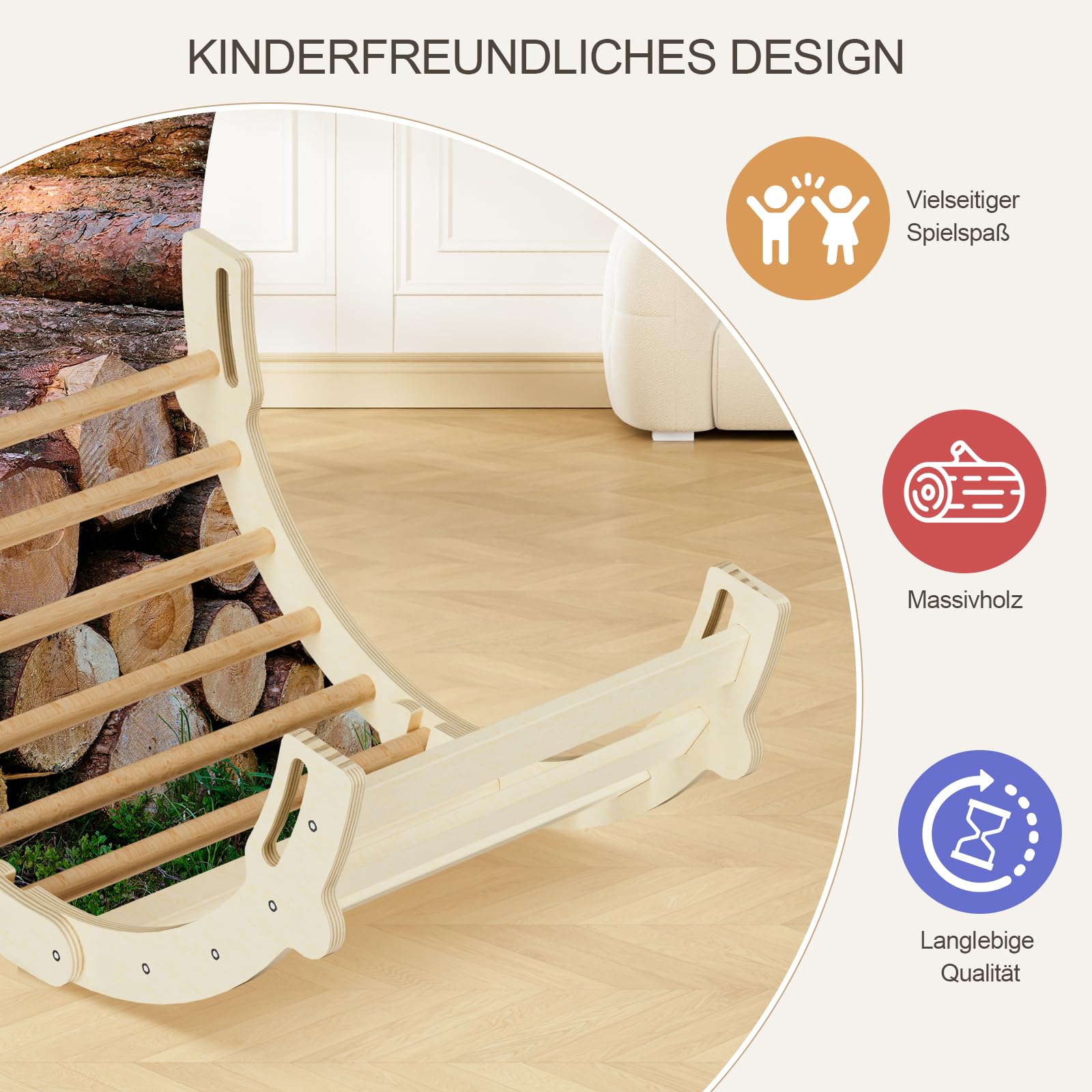 Kletterbogen 2-in-1 Montessori Bogenwippe mit Kissen – Kletterspielzeug für Kleinkinder, Sensoriktisch und Klettergerüst