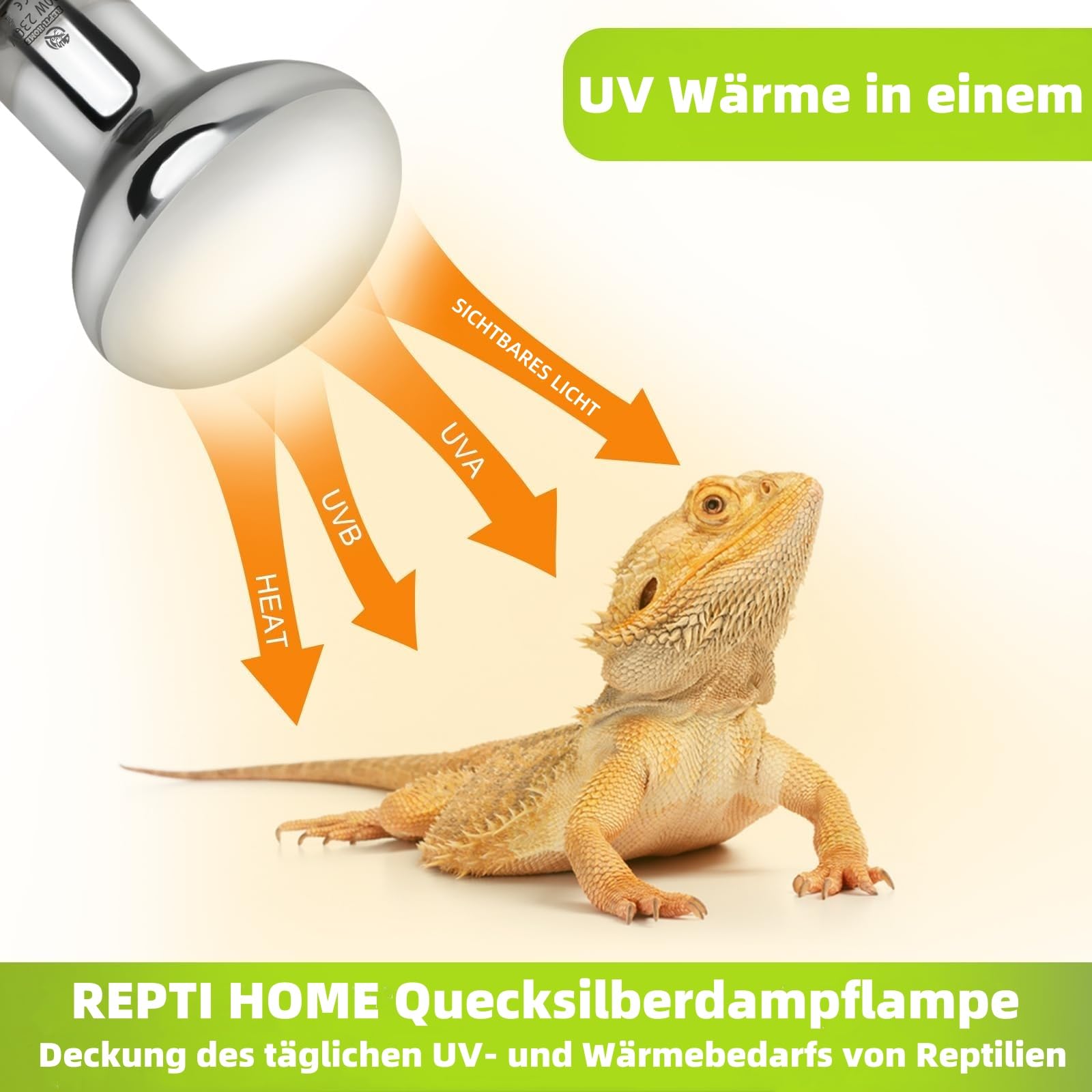 UVA UVB Wärmelampe Terrarium 80W, E27 Reptilien Wärmelampe UVB Lampe, UV Lampen Terrarium für Schildkröten, Bartagamen, Schlangen, Eidechsen