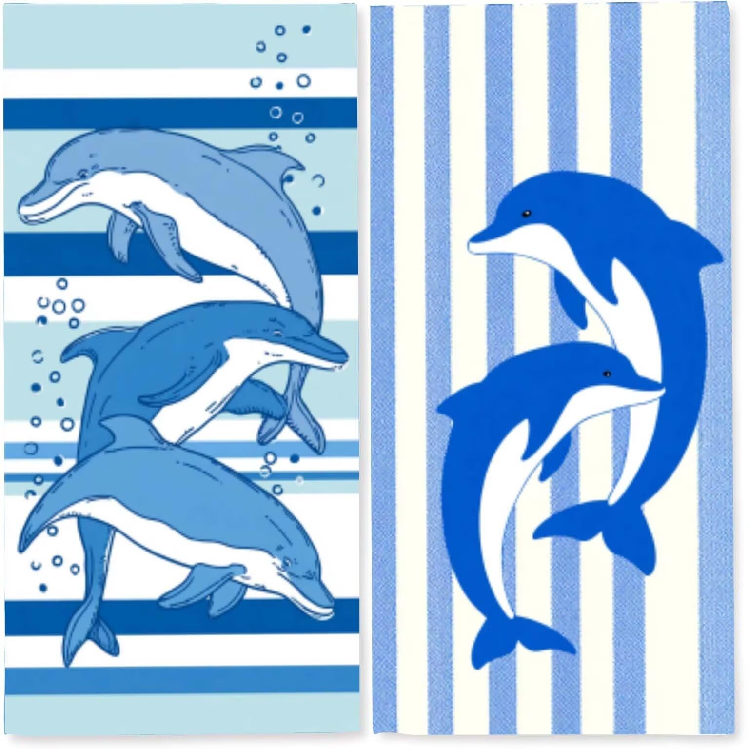 Ręcznik plażowy XXL, zestaw 2 szt., ręcznik z mikrofibry, ręcznik plażowy 220 x 100 cm, szybkoschnący, ręcznik plażowy, ręcznik plażowy, bez piasku, ściereczka z mikrofibry (paski delfinów) z-927