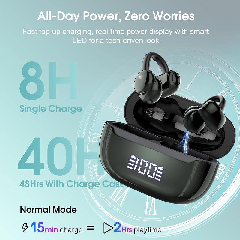 DUCOCUB Open Ear Earbuds Wireless Clip on Headphones Bluetooth 5.4 Ear Buds with DNN Noise Cancelling, 48H Playtime, Low Latency, Fashion Design, Secure Fit, Clear Sound for Music & Calls image 4