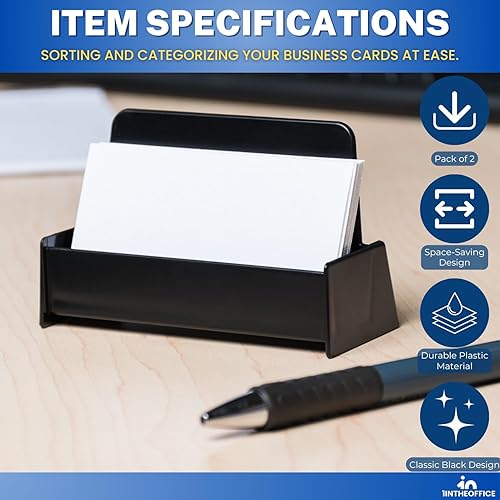 Miniatura 6 de 1InTheOffice Soporte para tarjetas de visita, soporte para tarjetas de visita, plástico, negro, paquete de 2