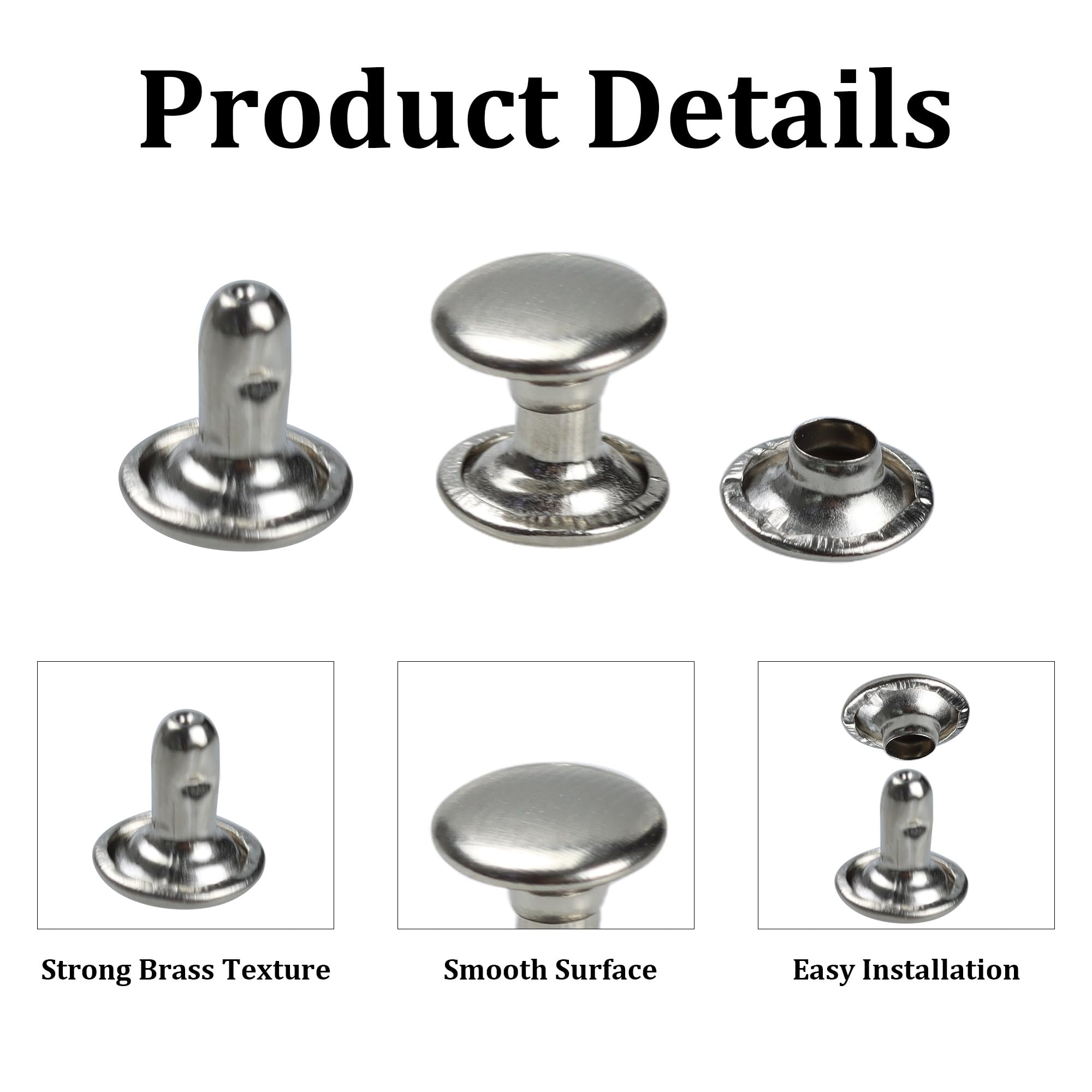 Snapklik.com : 50 Sets 8mm Round Cap Leather Rivets, Double Cap Rivets ...