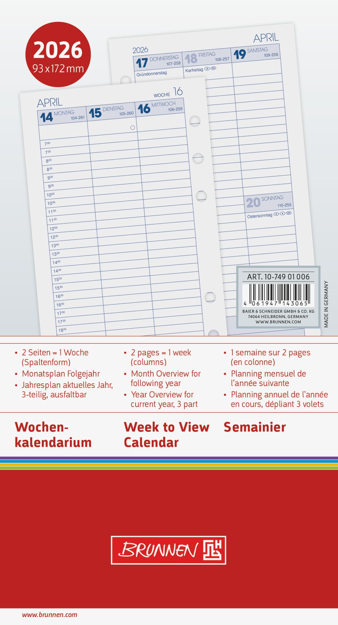 BRUNNEN Filius Weekly Calendar 2026 93 x 172 mm